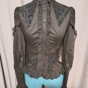 Red Queen's Black Legion Victorian goth long sleeve blouse. Size XL runs small